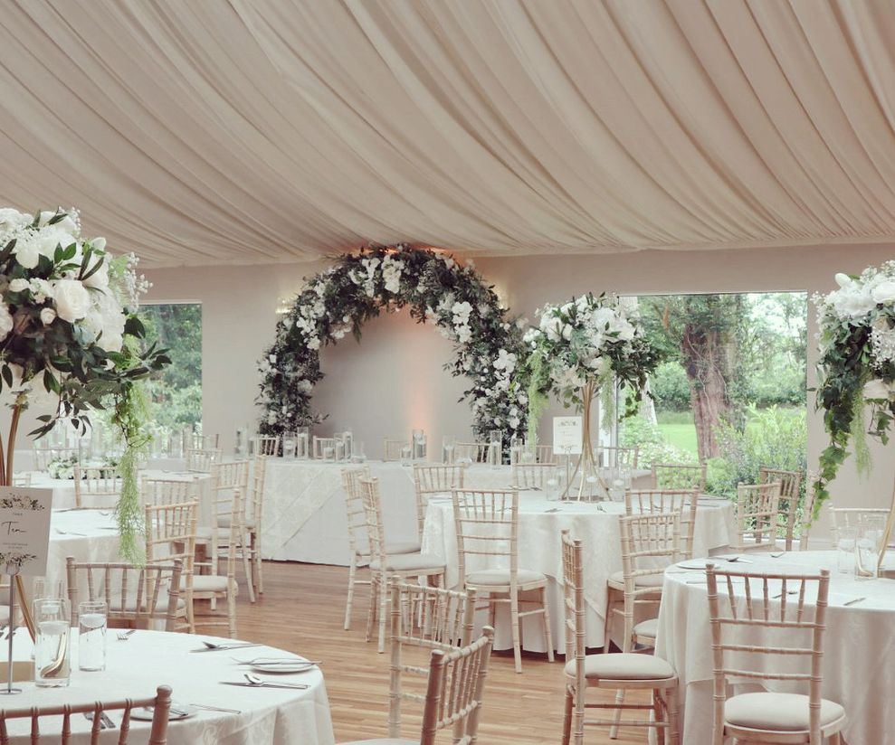 Wedding venue dressing at Wrenbury Hall foliage centre piece hire