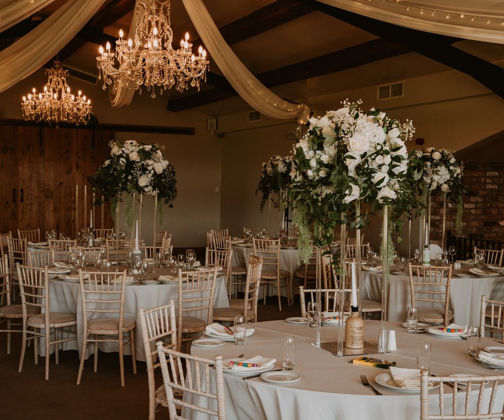 White and green wedding venue styling by Asha Photography Cheshire