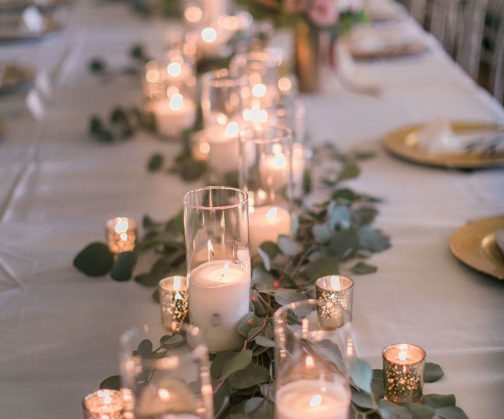 Wedding table candles and foliage to hire in Cheshire & Manchester