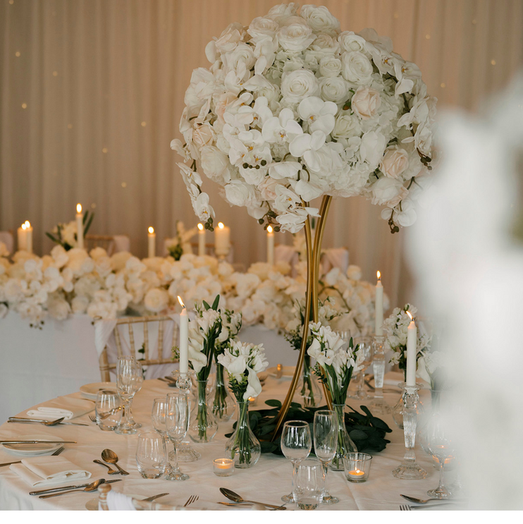 White rose orchid wedding table centre pieces to hire in Cheshire